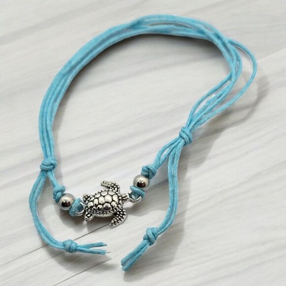 Turtle Anklet Adjustable Length Corded Ankle Bracelet Women's Jewelry 3D charm - Picture 1 of 3